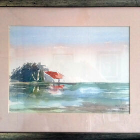 נוף ים רוגע צבעי אקוורל מסגרת תמונות עם זכוכית 50X40 - מיכאל הרצל דוסטר