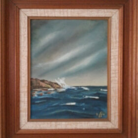 נוף ים סערה צבעי שמן על עץ עם מסגרת תמונות 58X50 - מיכאל הרצל דוסטר