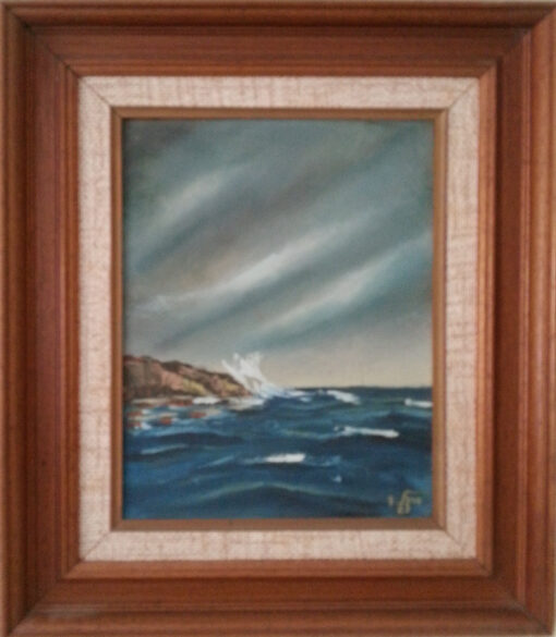 נוף ים סערה צבעי שמן על עץ עם מסגרת תמונות 58X50 - מיכאל הרצל דוסטר
