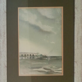 נוף ים סערה צבעי אקוורל מסגרת תמונות עם זכוכית 53.5X45 - מיכאל הרצל דוסטר